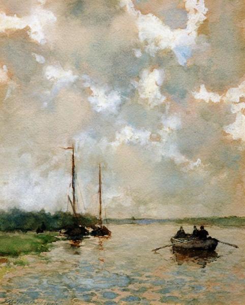 Rowing On The River by Johan Hendrik Weissenbruch