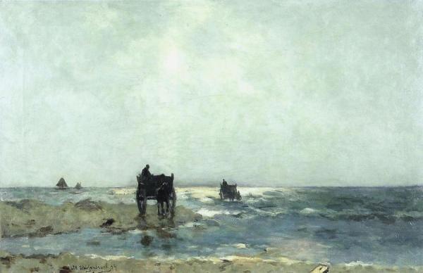 Shellfishers At The Dutch Beach by Johan Hendrik Weissenbruch