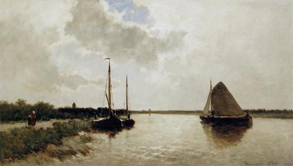 Ships On The Canal by Johan Hendrik Weissenbruch