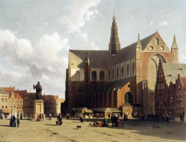View Of The Market In Haarlem by Johan Hendrik Weissenbruch