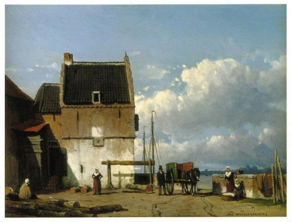 View Of The Old Harbour And Bottelpoort In Nijmegen by Johan Hendrik Weissenbruch Oil Painting Reproductions