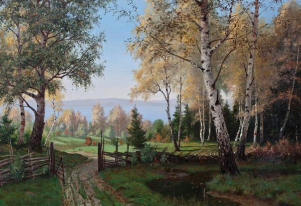 Forest Landscape With Country Road And Lake by Johan Herman Wedel Anker