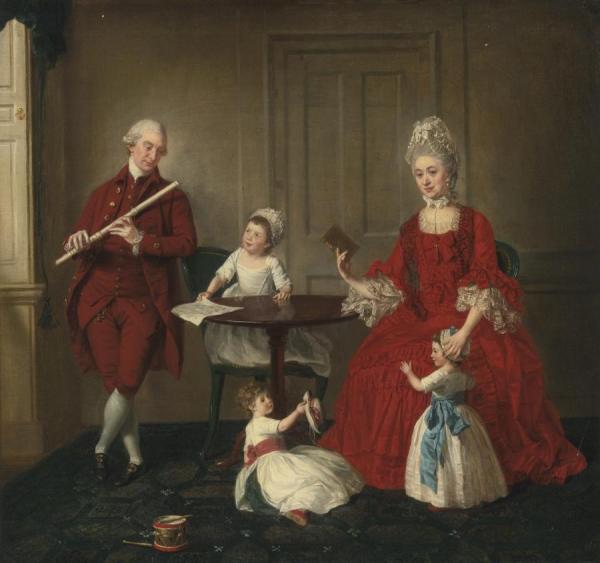 Portrait Of Mr. And Mrs. James Blew And Their Three Children In An Elegant Interior by Johan Joseph Zoffany
