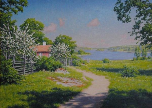 Johan Krouthén Cabin With Blooming Fruit Trees