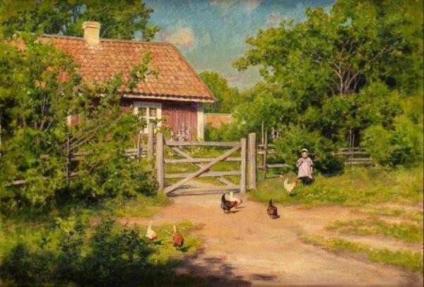 Child With Chickens by Johan Krouthén