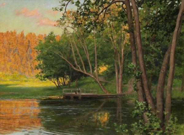 Children With Dog On The Bridge by Johan Krouthén