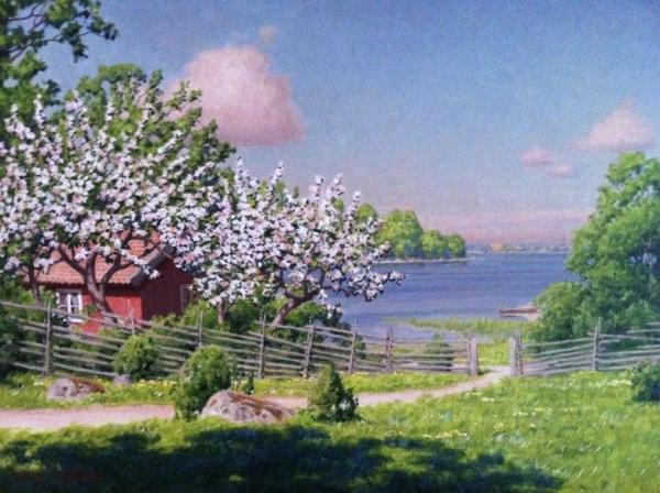 Cottage By The Water With Fruit Trees by Johan Krouthén
