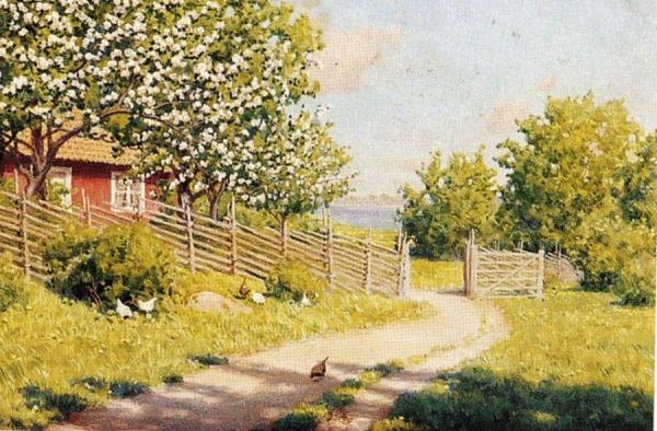 Cottage In Early Summer Greenery by Johan Krouthén Oil Painting Reproductions