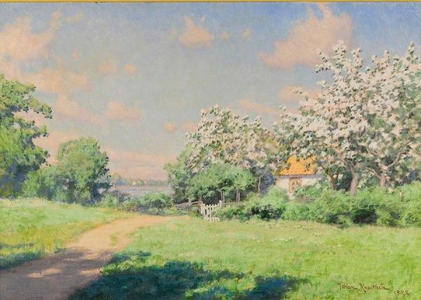 Cottage With Fruit Trees by Johan Krouthén