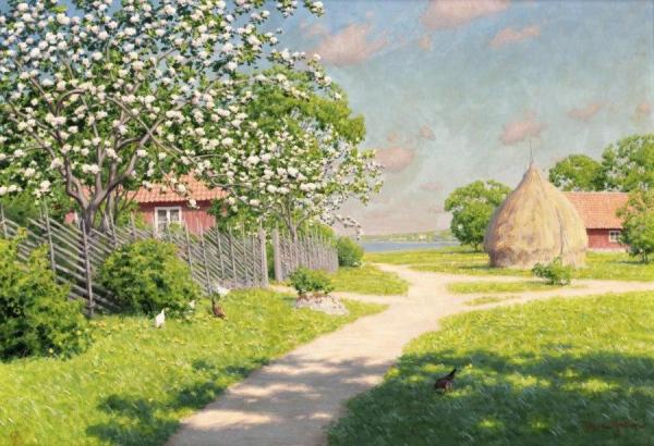 Cottage With Haystack by Johan Krouthén