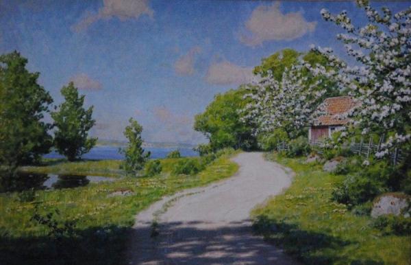 Cottage With Lake And Trees by Johan Krouthén