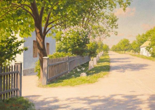 Country Lane With Chickens And Fruit Trees by Johan Krouthén Oil Painting Reproductions