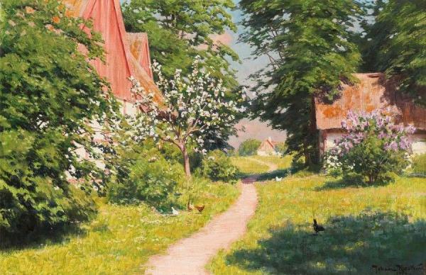 Courtyard By Pecking Hens by Johan Krouthén