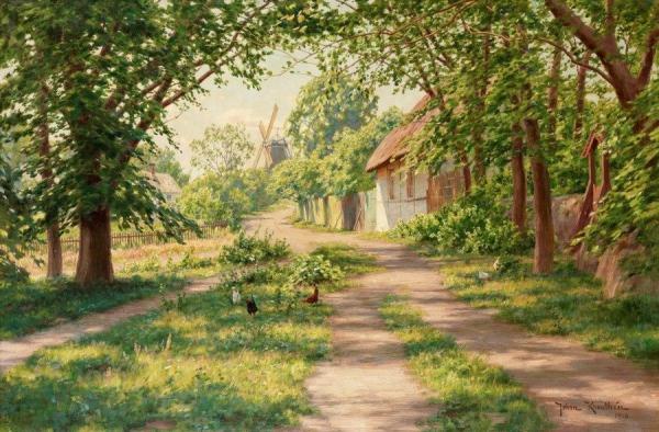 Farm With Windmill by Johan Krouthén Oil Painting Reproductions
