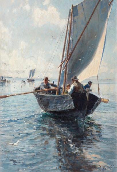 Fishermen In A Boat by Johan Krouthén