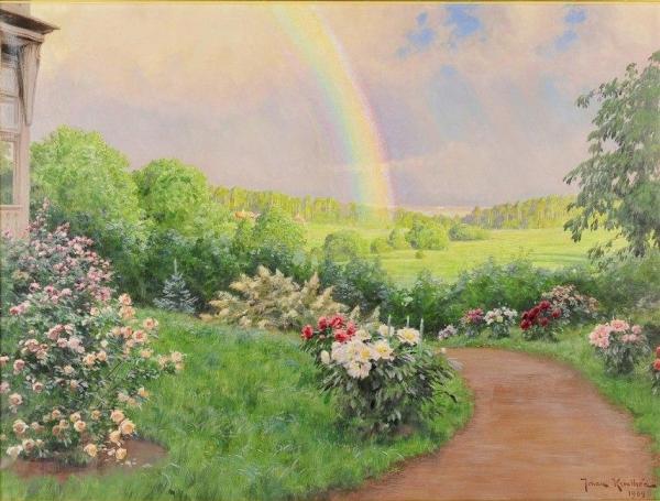 Garden With Rainbow by Johan Krouthén Oil Painting Reproductions