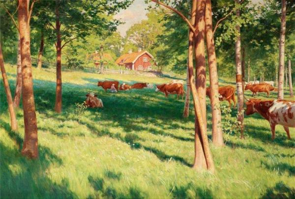 Grazing Cows At Schedevi, Tjärstad by Johan Krouthén