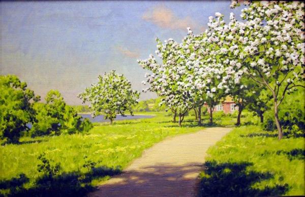 House With Flowering Trees by Johan Krouthén