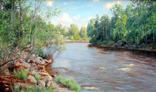 River With Wooded Banks by Johan Krouthén