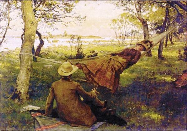 Siesta With His Wife Hulda In The Hammock by Johan Krouthén