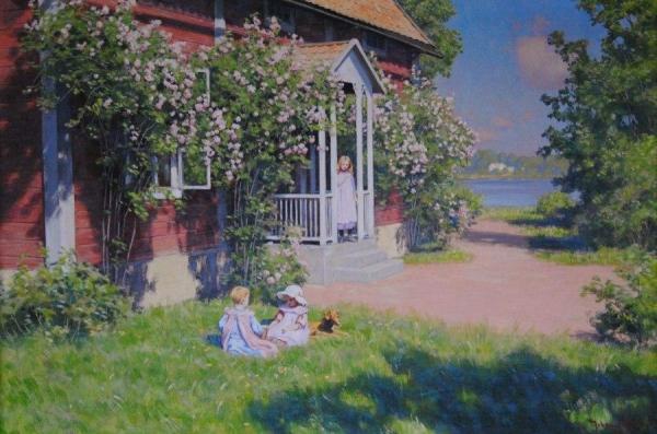 Summer Idyll With Children Playing by Johan Krouthén
