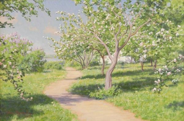 Summer Landscape With Blooming Apple Trees by Johan Krouthén