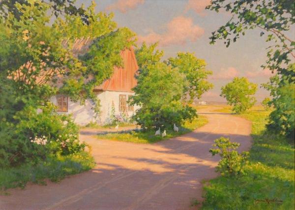 Summer Landscape With Chickens by Johan Krouthén