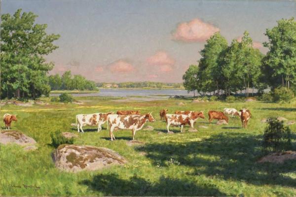 Johan Krouthén Summer Landscape With Grazing Cattle