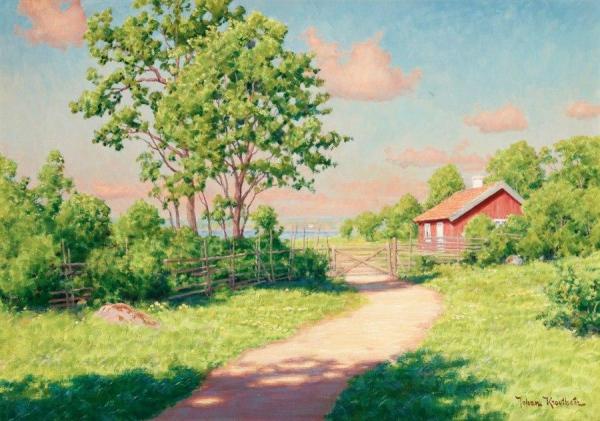 Summer Landscape With Red Cottage by Johan Krouthén Oil Painting Reproductions