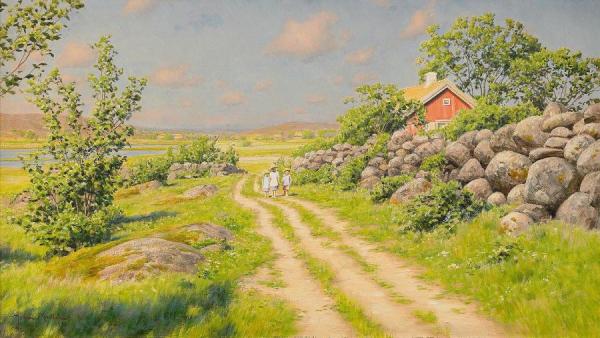 Johan Krouthén Summer Landscape With Walking Children
