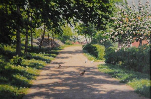 Summer Road With Chickens by Johan Krouthén