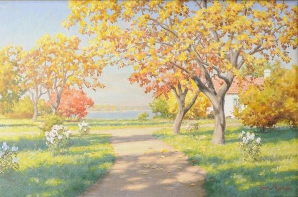 Sunlit Autumn Road by Johan Krouthén