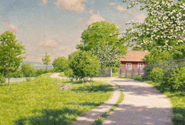 Sunlit Summer Road by Johan Krouthén Oil Painting Reproductions