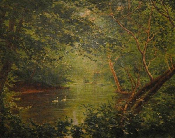 Swans On The Brook by Johan Krouthén