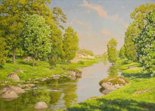 The Creek In Spring by Johan Krouthén Oil Painting Reproductions