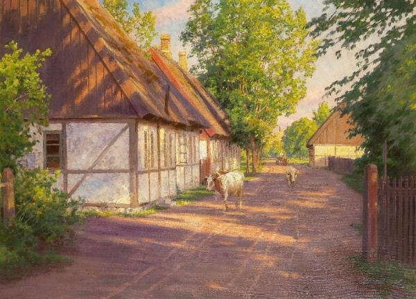 Village Street With Cows by Johan Krouthén