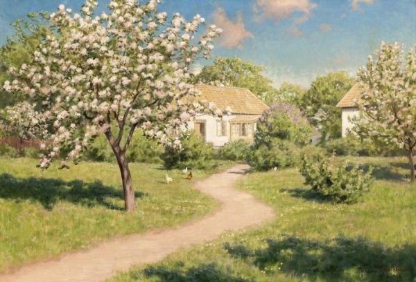 White Farm In Springtime by Johan Krouthén