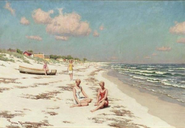 Women On The Beach In Falsterbo by Johan Krouthén