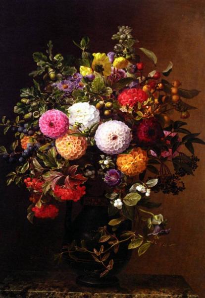 Still Life With Dahlias by Johan Laurentz Jensen