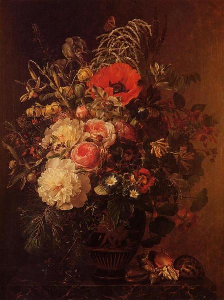 Still Life With Flowers In A Greek Vase by Johan Laurentz Jensen