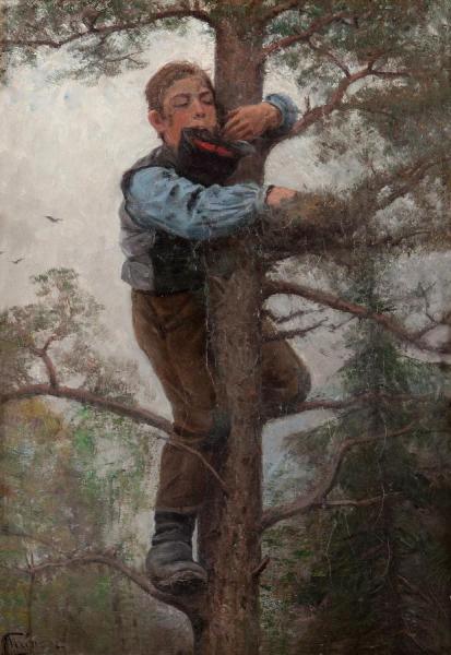 Johan Tiren Gosse I Träd Som Stjäl ägg