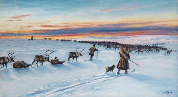 Reindeer Herder by Johan Tiren Oil Painting Reproductions