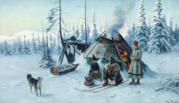 Samefamilj Vid Kåta by Johan Tiren