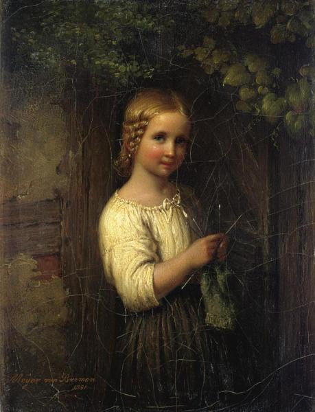 Johann Georg Mayer Von Bremen Knitting Girl