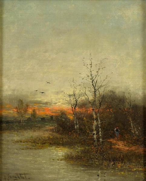 River Landscape by Johann Jungblut Oil Painting Reproductions