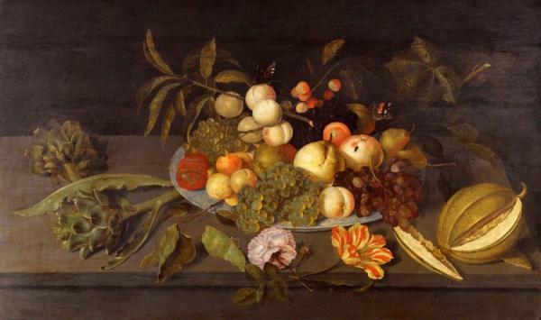 Still Life With Apples, Pears, Grapes And Other Fruits In A Porcelain Bowl by Johannes Bosschaert