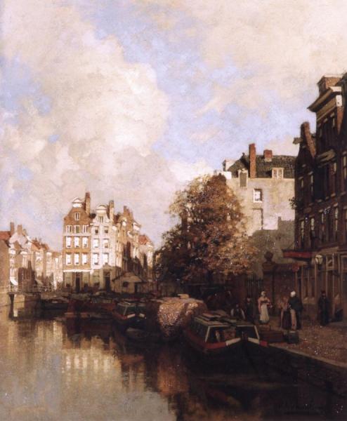 A Canal In Rotterdam by Johannes Christiaan Karel Klinkenberg