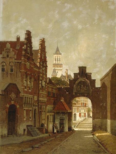 The Old Gate And Houses In Delft by Johannes Christiaan Karel Klinkenberg