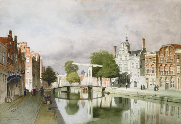 View Of The Canal Called Oude Delft by Johannes Christiaan Karel Klinkenberg