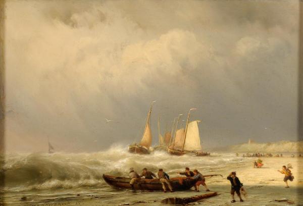 Fishing Boat In Scheveningen by Johannes Hermanus Barend Koekkoek Oil Painting Reproductions